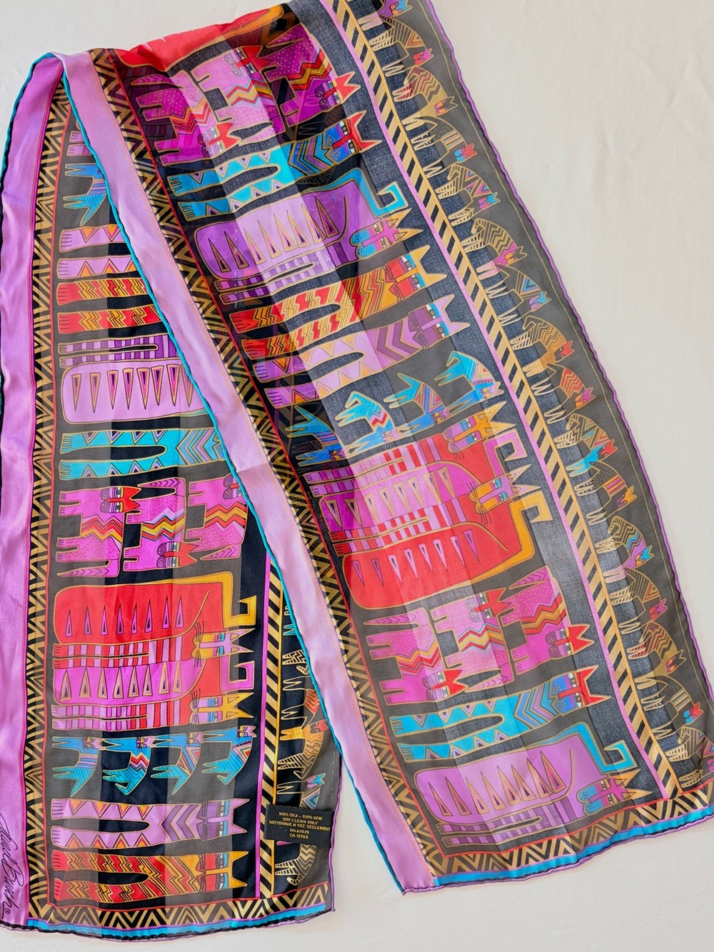 Vintage Laurel Burch “Fantasticats” 100% Silk Scarf Honey Collection Excellent